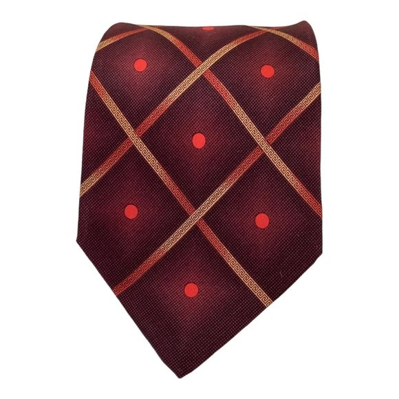 GIANNI VERSACE Red Geometric Silk Tie Made In Italy 59-"3".3/4 EX COND - Picture 1 of 7